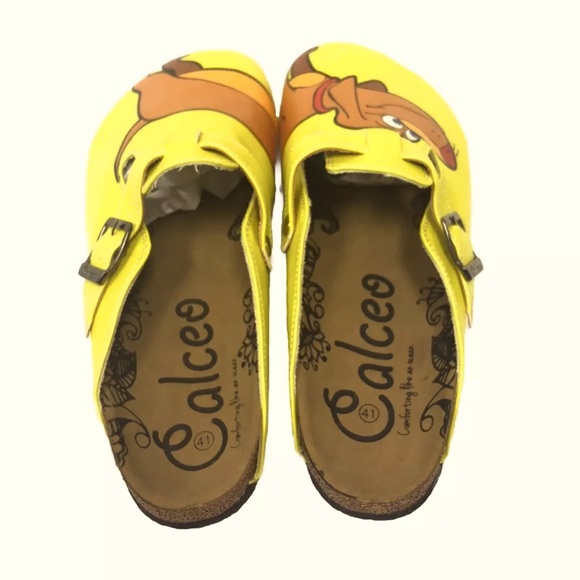 Calceo Yellow Colored And Brown Dachshund Dog Patterned Clogs - Picture 4 of 7